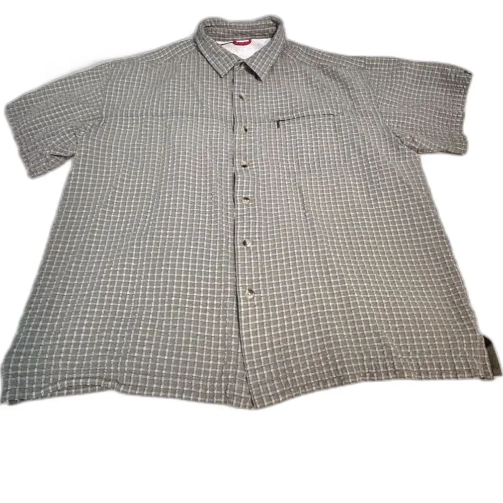 The North Face Green Khaki Plaid Short Sleeve Shirt Men’s XL Hiking Outdoor